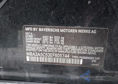 2014 BMW 328I from USA, damaged, VIN WBA3A5C53EF605744